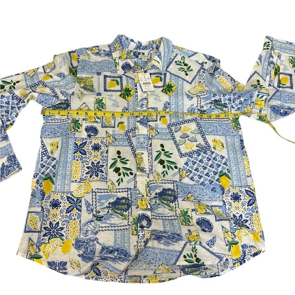 J Crew shirt womens white Beach Ocean 60% linen long sleeve button blue Sz L - Picture 9 of 12